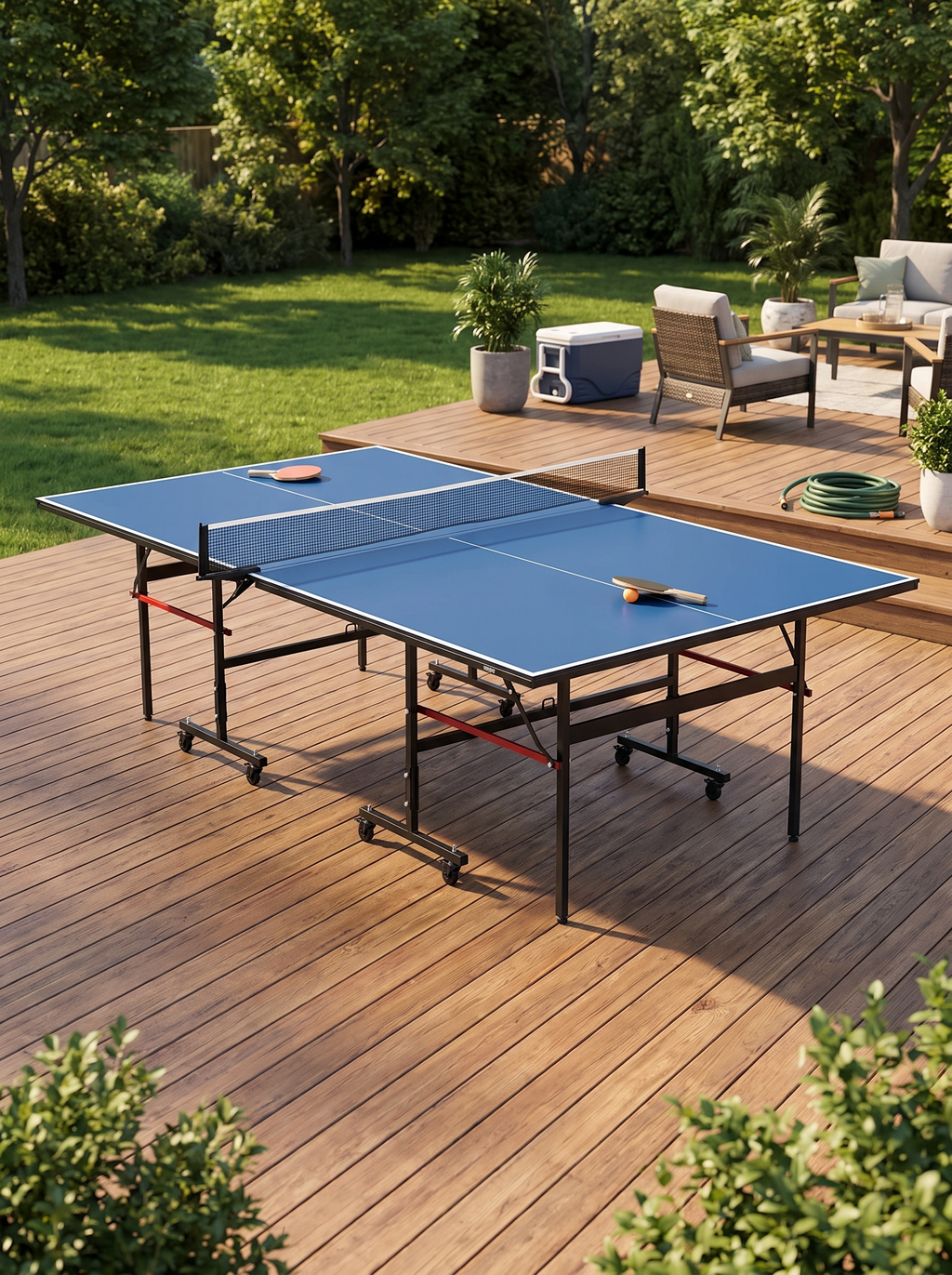 Ping pong table being unfolded in a games room