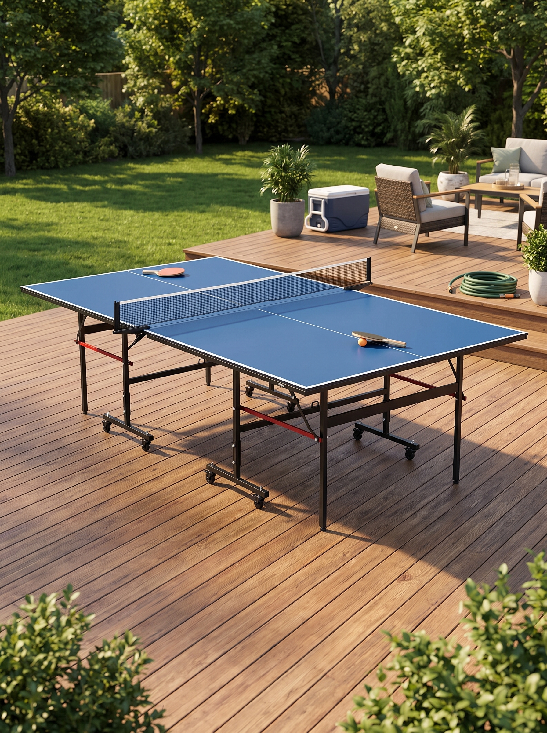 Ping pong table being unfolded in a games room