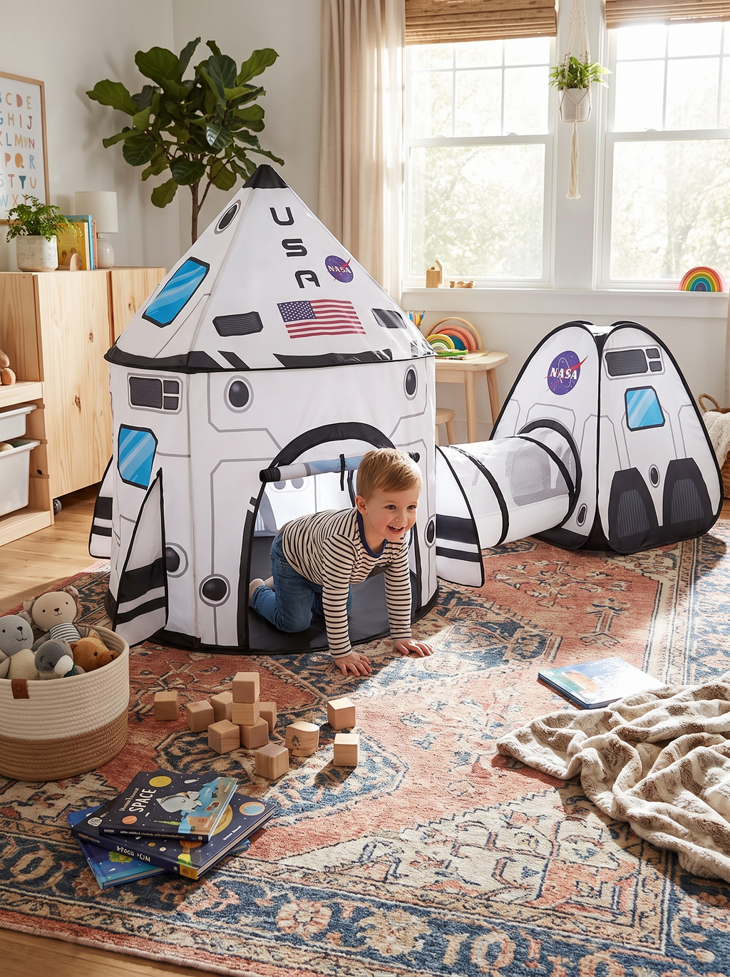 Children playing inside the LAUNCH rocket tent
