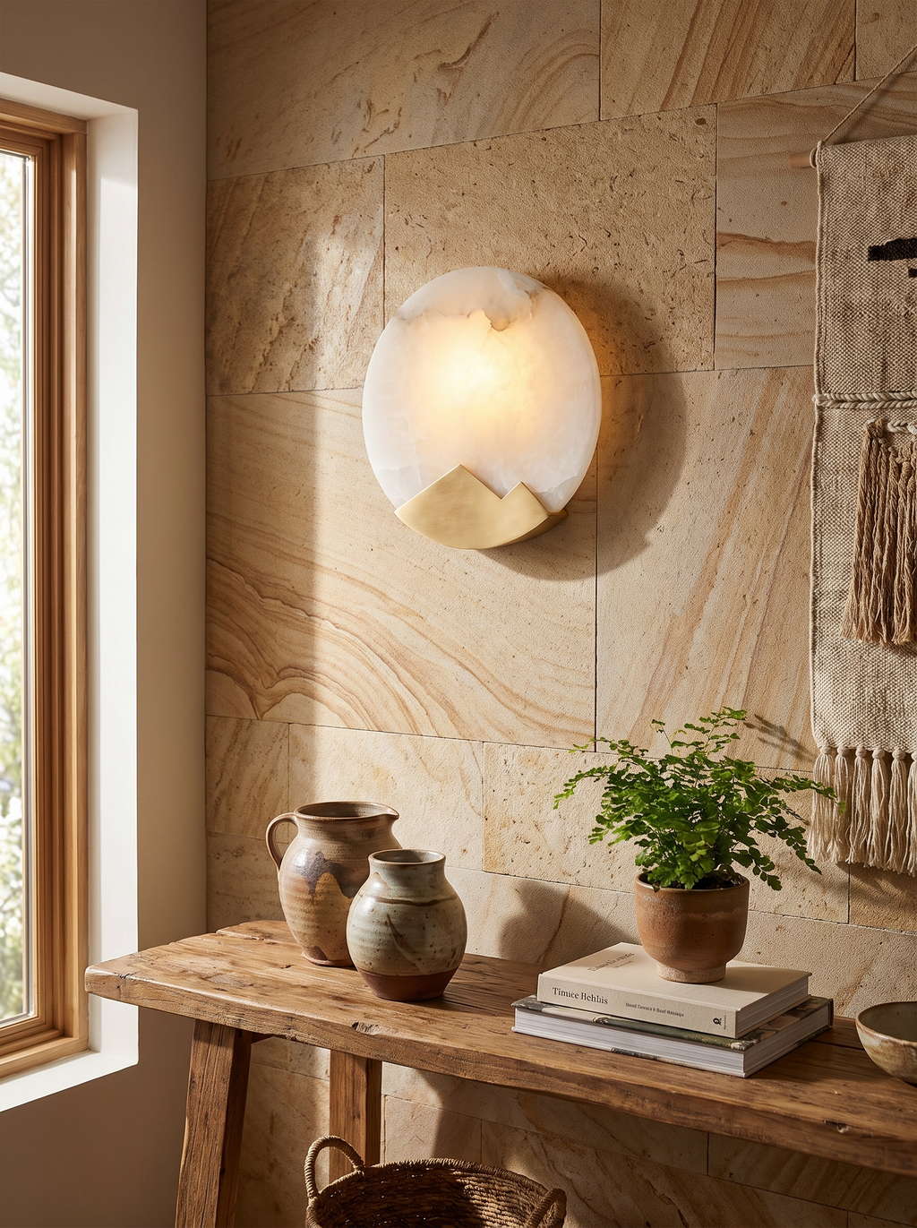 LINEN wall light stone pattern lit