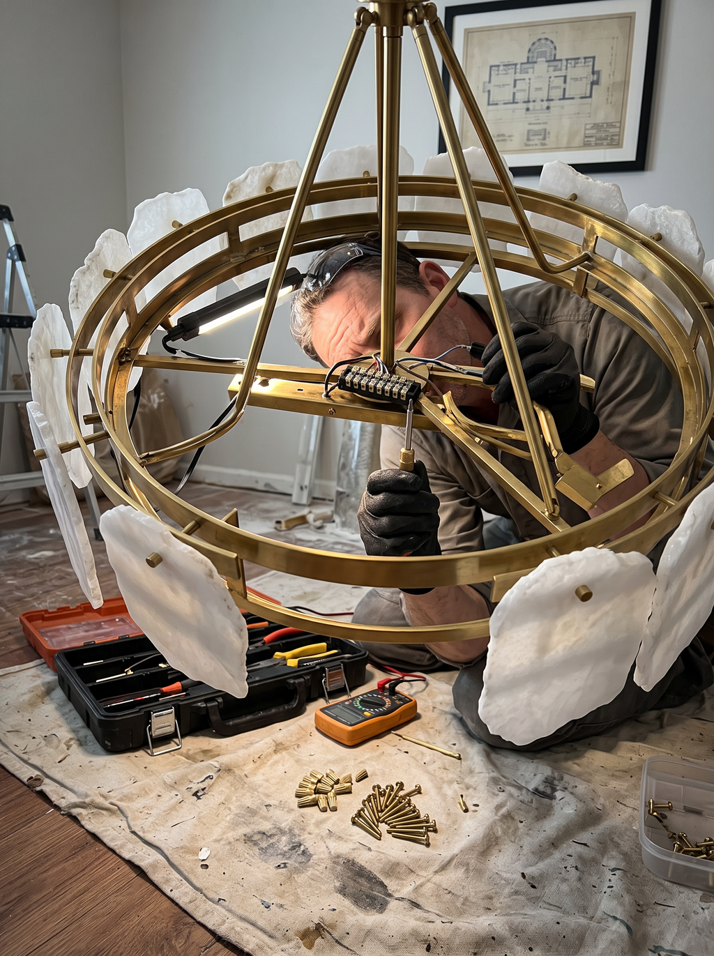 GOODNEST MERIDIA brass structure carrying alabaster shades