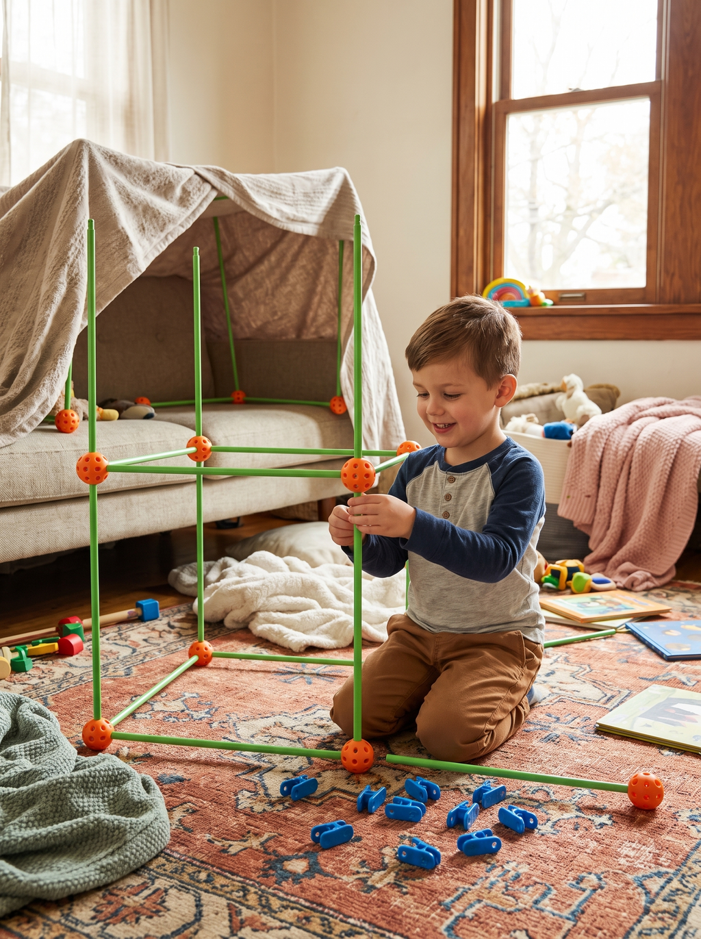 GOODNEST FORT rods and connector balls forming a play structure