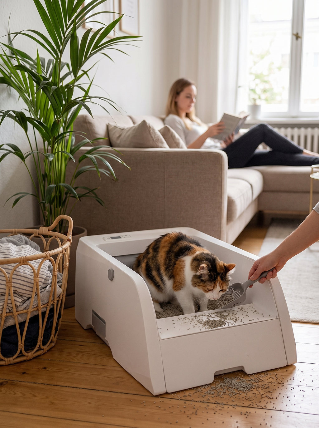 Self cleaning litter box after a cleaning cycle