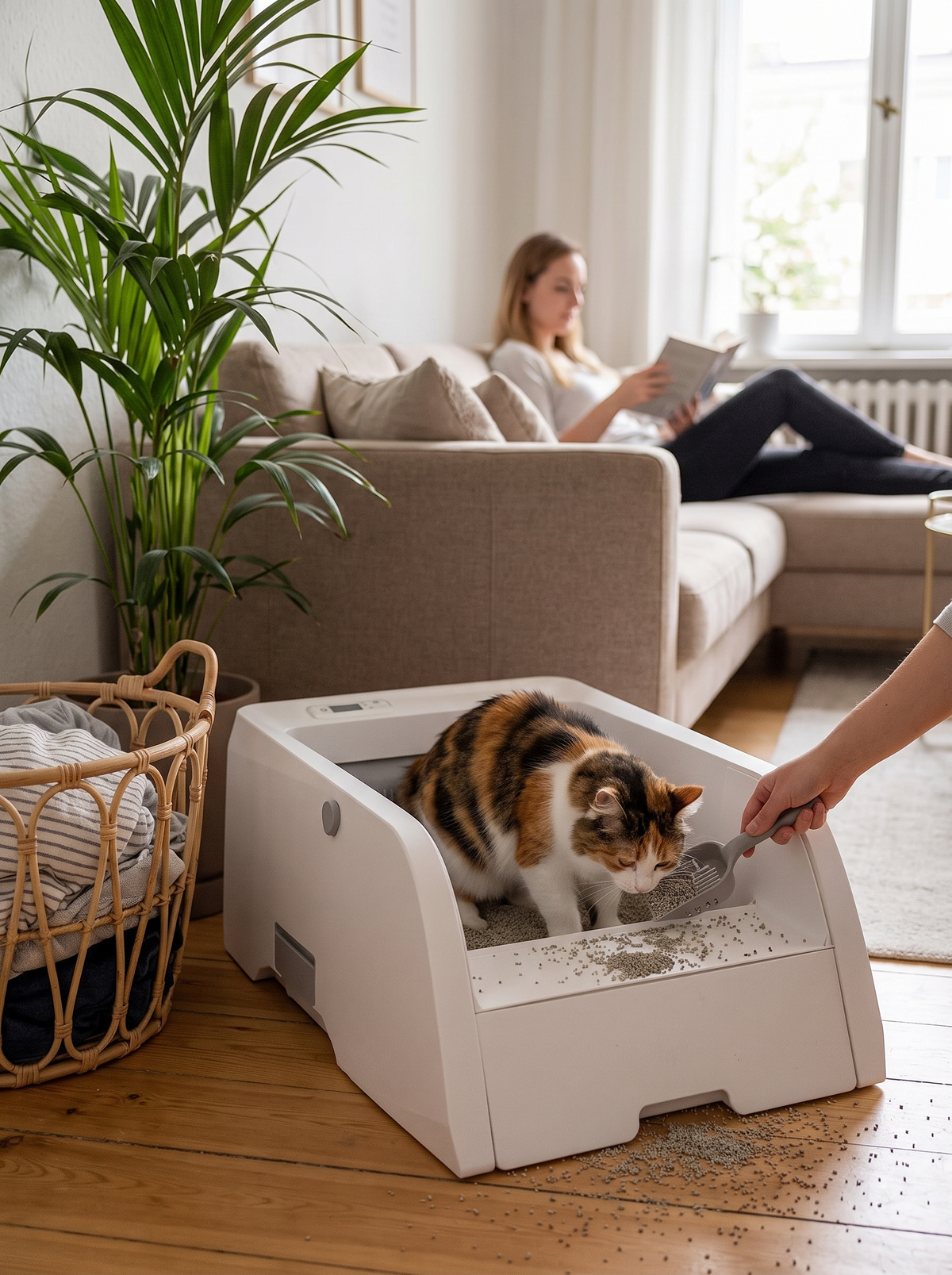 Self cleaning litter box after a cleaning cycle