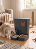 Automatic pet feeder and water dispenser in a kitchen