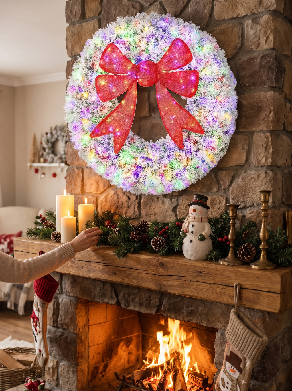 HOLLY wreath dense flocked branches