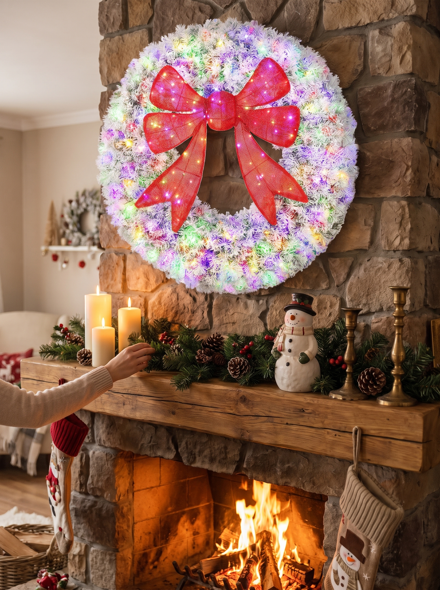 HOLLY wreath dense flocked branches