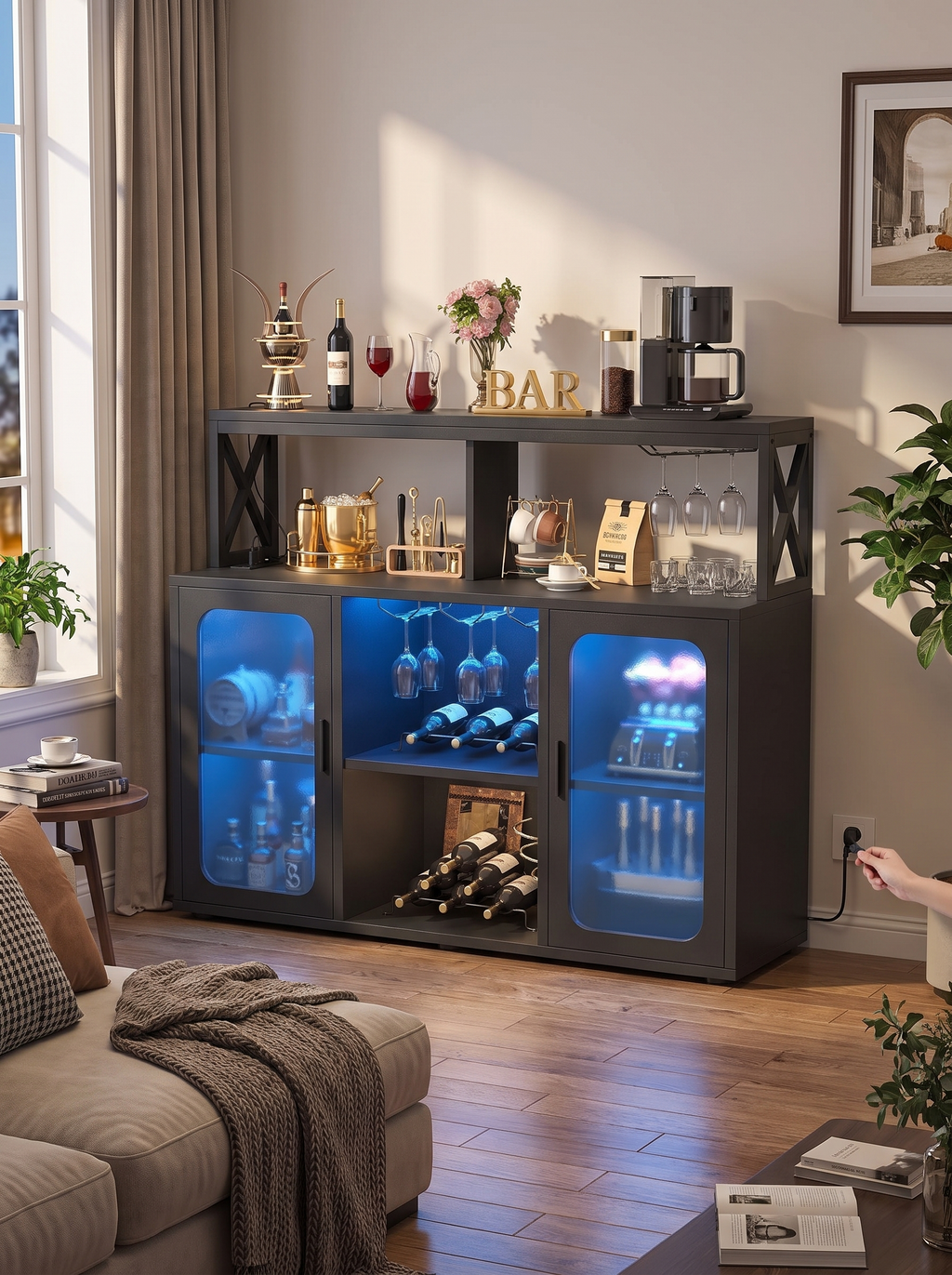 GOODNEST TAVERN bar cabinet with appliance plugged in