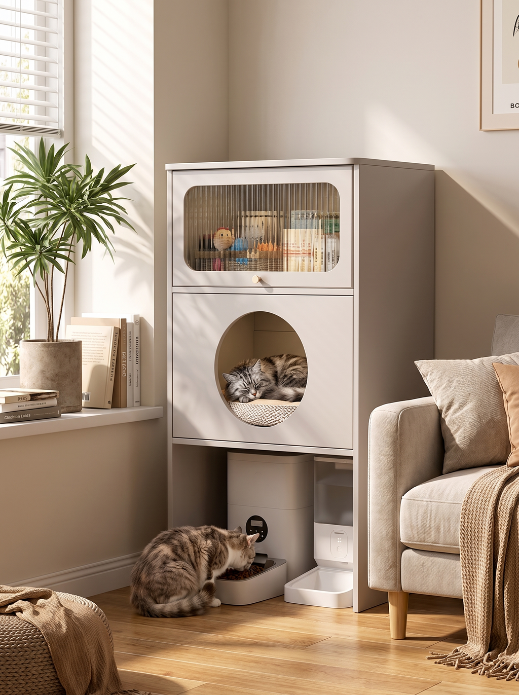 GOODNEST BURROW pet crate cabinet in a living room