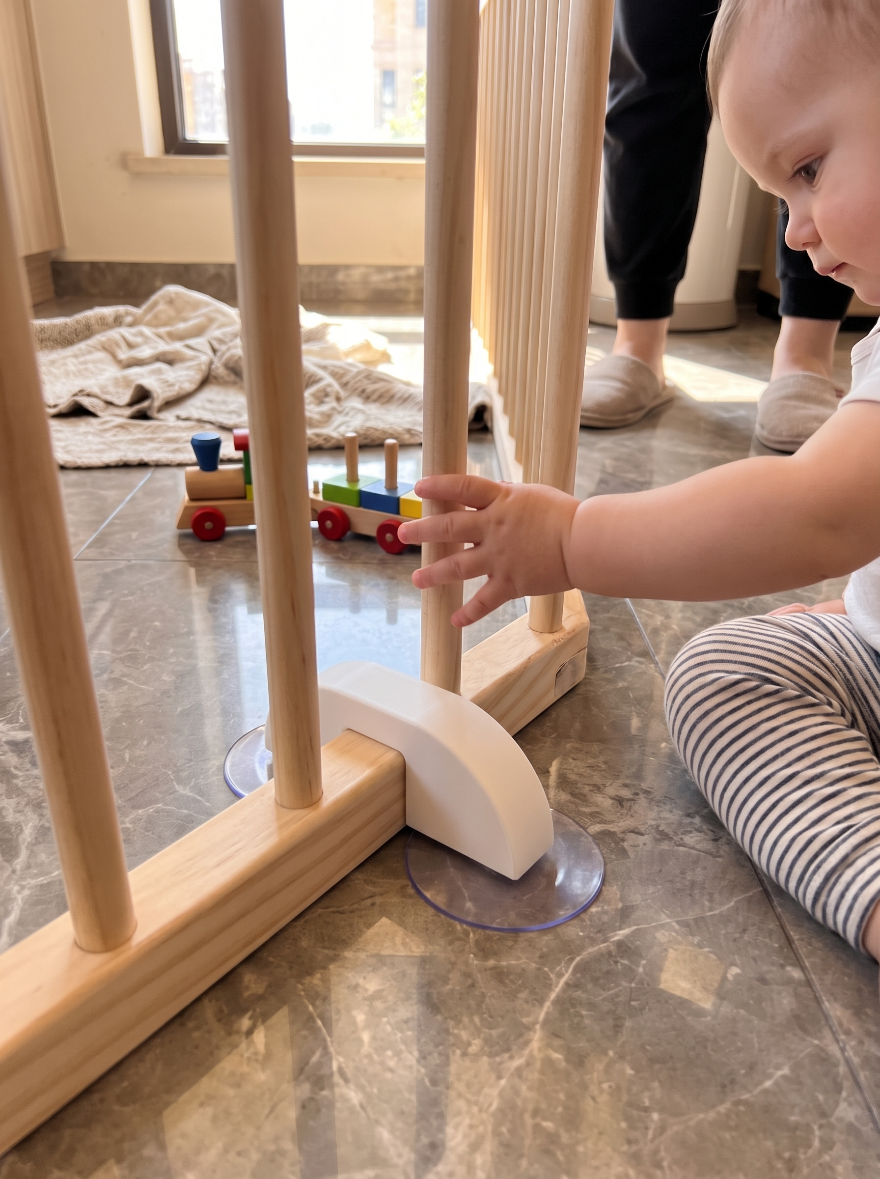 GOODNEST BRACE grip bar holding a playpen in place