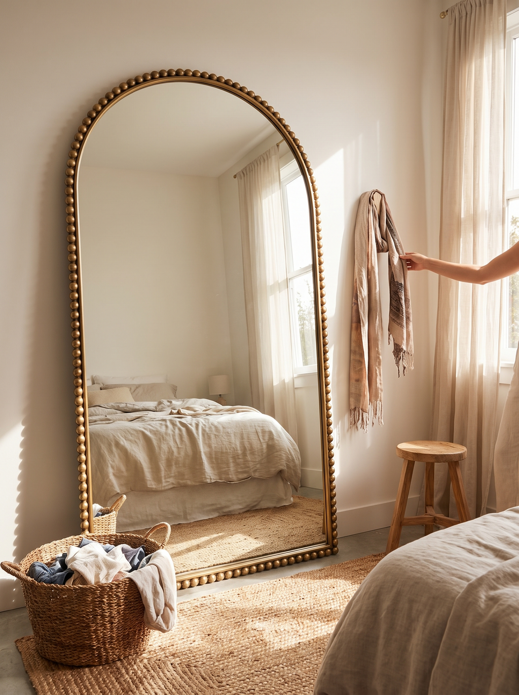 GoodNest Aura lighted arch mirror adding light to a room