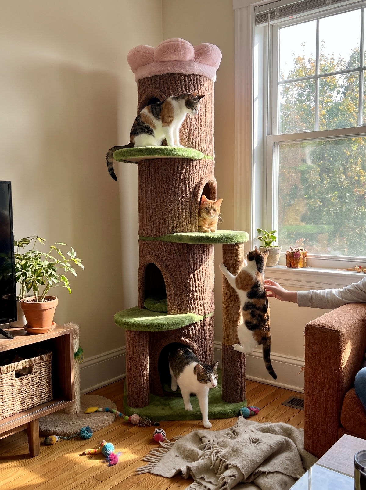 GoodNest Bough solid wood cat tree with swing