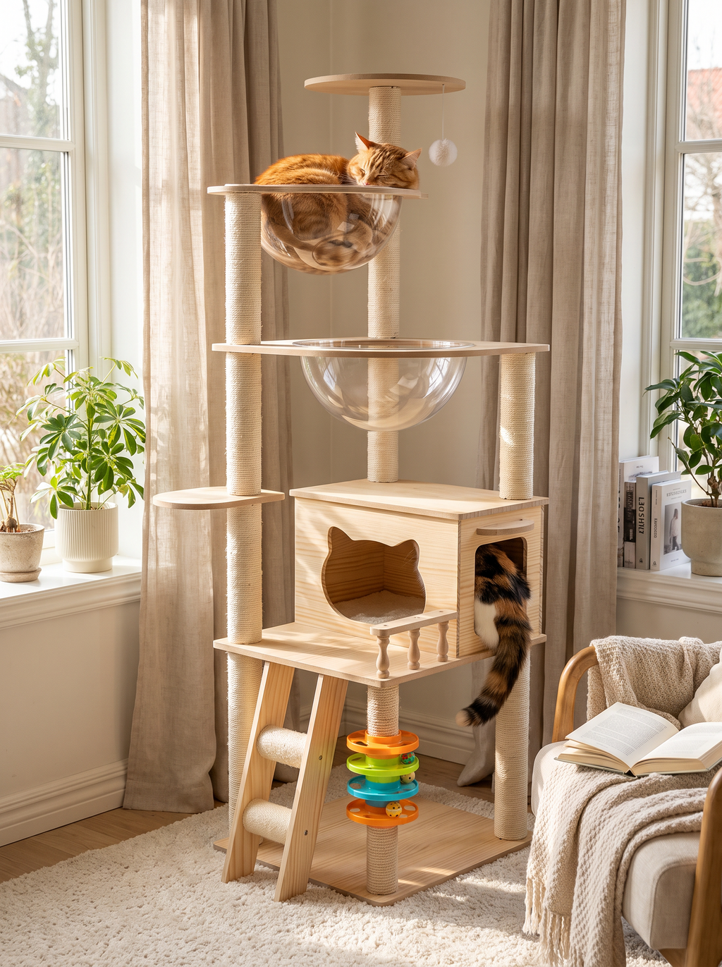 GoodNest Branch 59 inch cat tower with hammock in a modern living room
