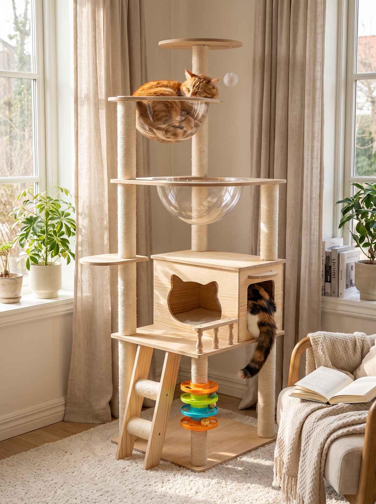 GoodNest Branch 59 inch cat tower with hammock in a modern living room