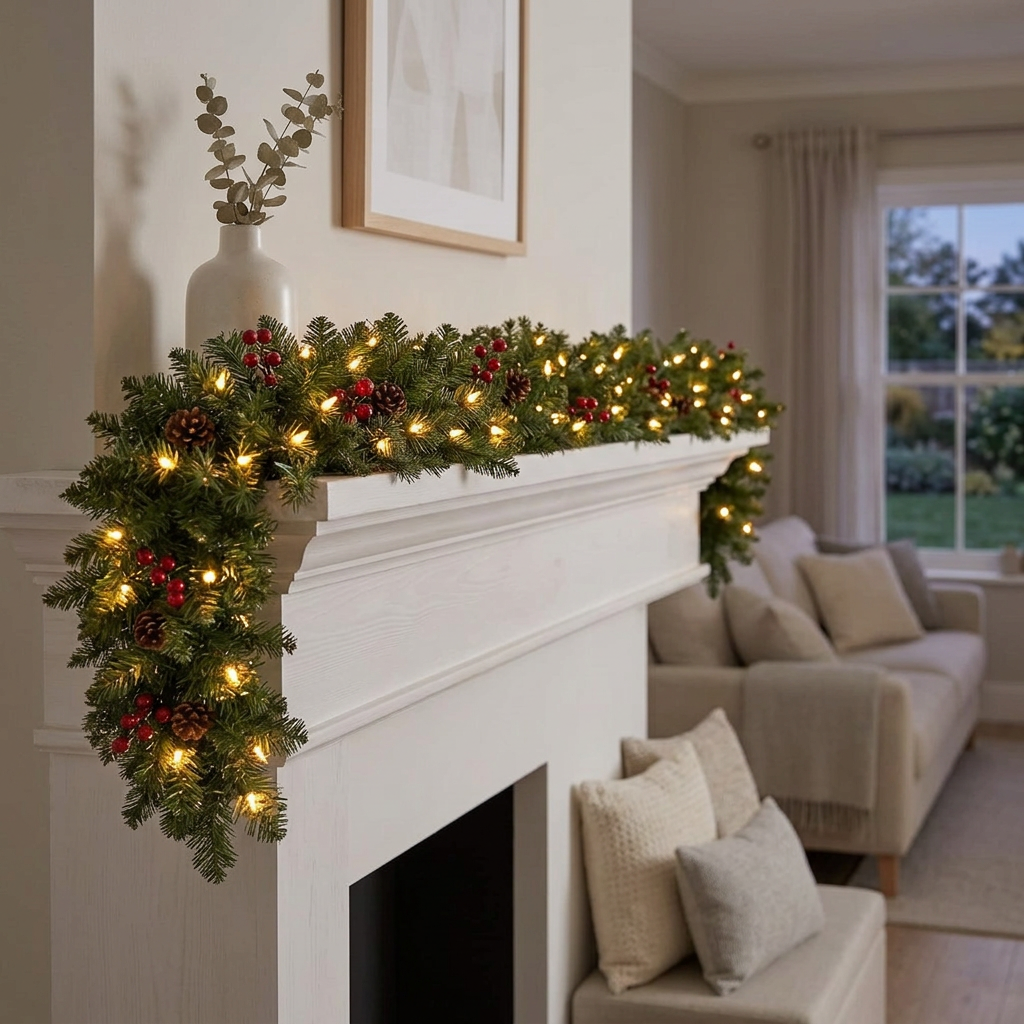 Mantel 9ft Pre-Lit Christmas Garland - GoodNest